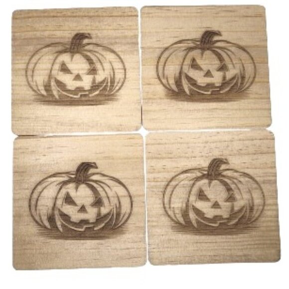 4" Wood Coasters Laser Engraved "Jack Lantern" - Picture 1 of 9